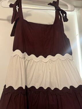 Maroon and White Tiered Tie-Shoulder Dress